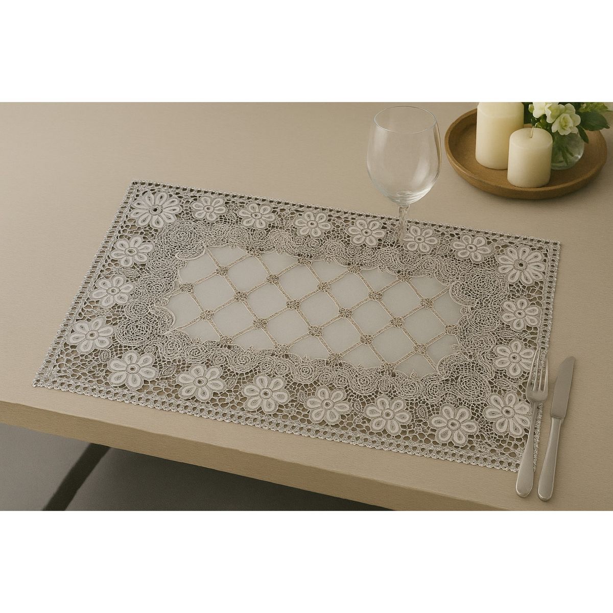 GENERICO - Individual carpeta lujo punta rectangular SET X6 plateado