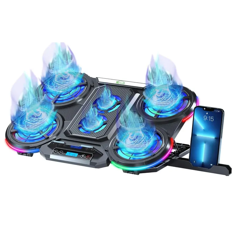 J&R - Base Gamer Refrigerante 6 Ventiladores Con Soporte Para Celu
