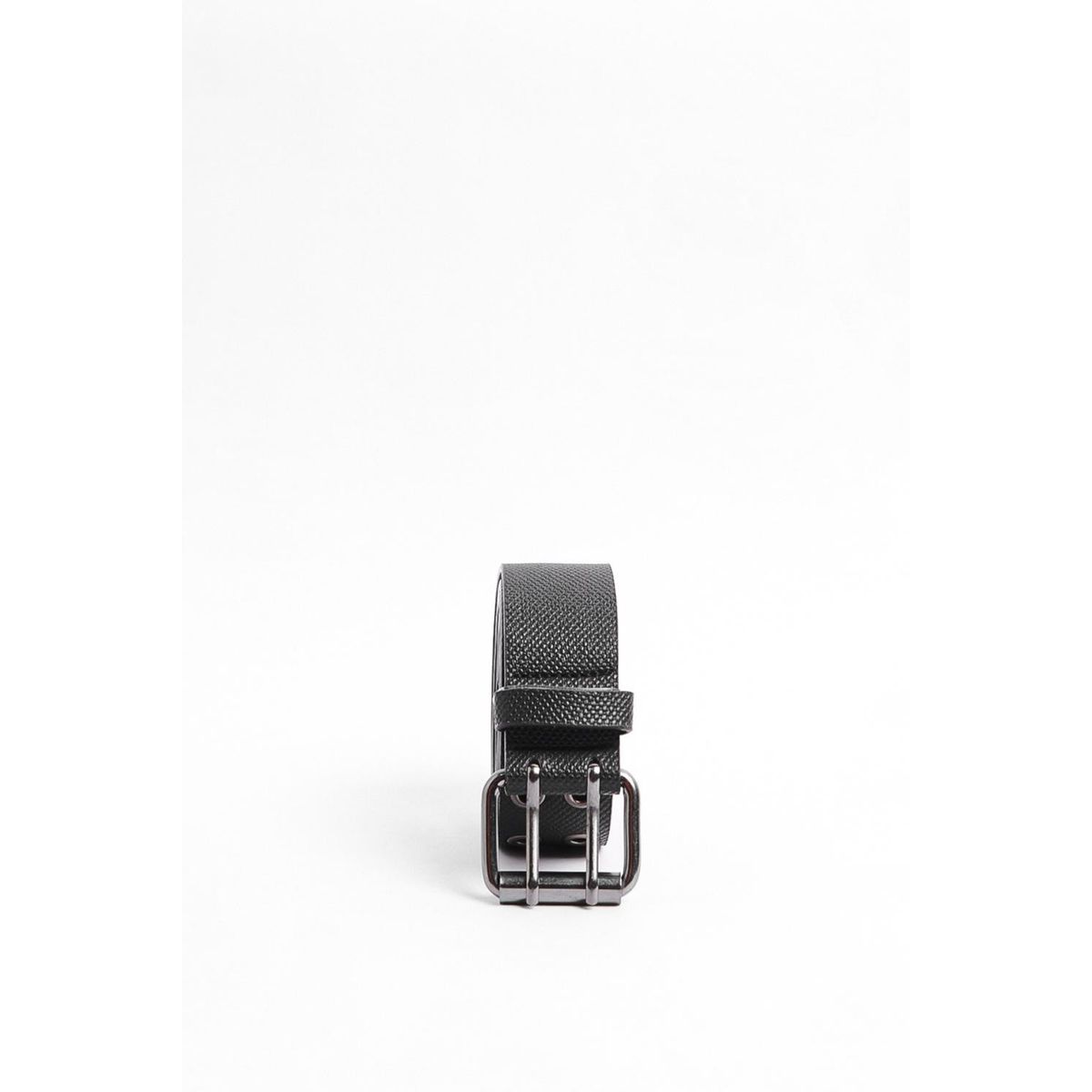 KOAJ - KOAJ Cinturón negro con taches metálicos, texturas y doble  Hombre