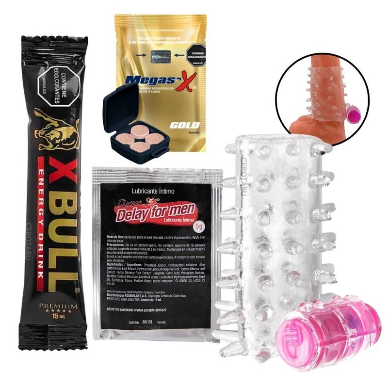 GENERICO - Kit Masculino Juguete Sexual Funda Pene +x2 Potenciador + Retardante