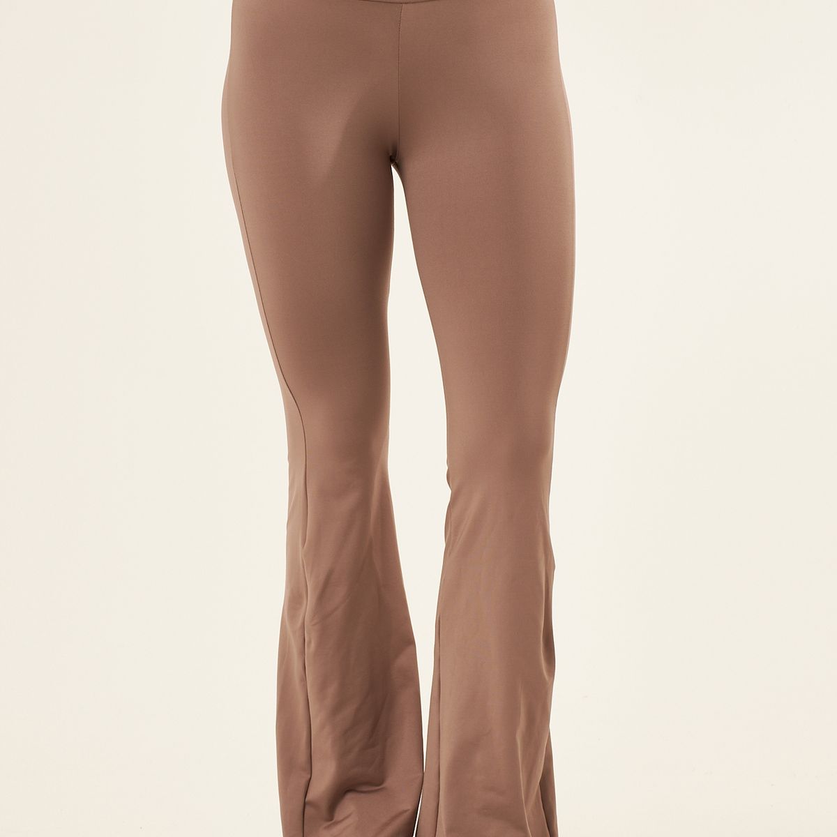 BELIFE - Leggings bota ancha café con pretina cruzada para mujer