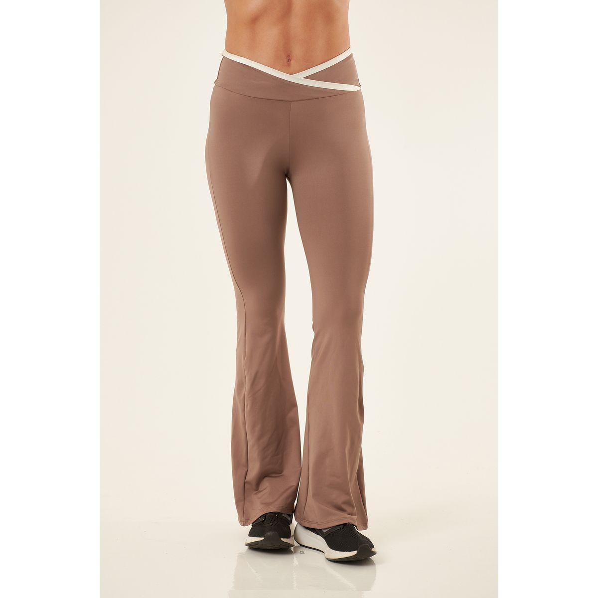 BELIFE - Leggings bota ancha café con pretina cruzada para mujer