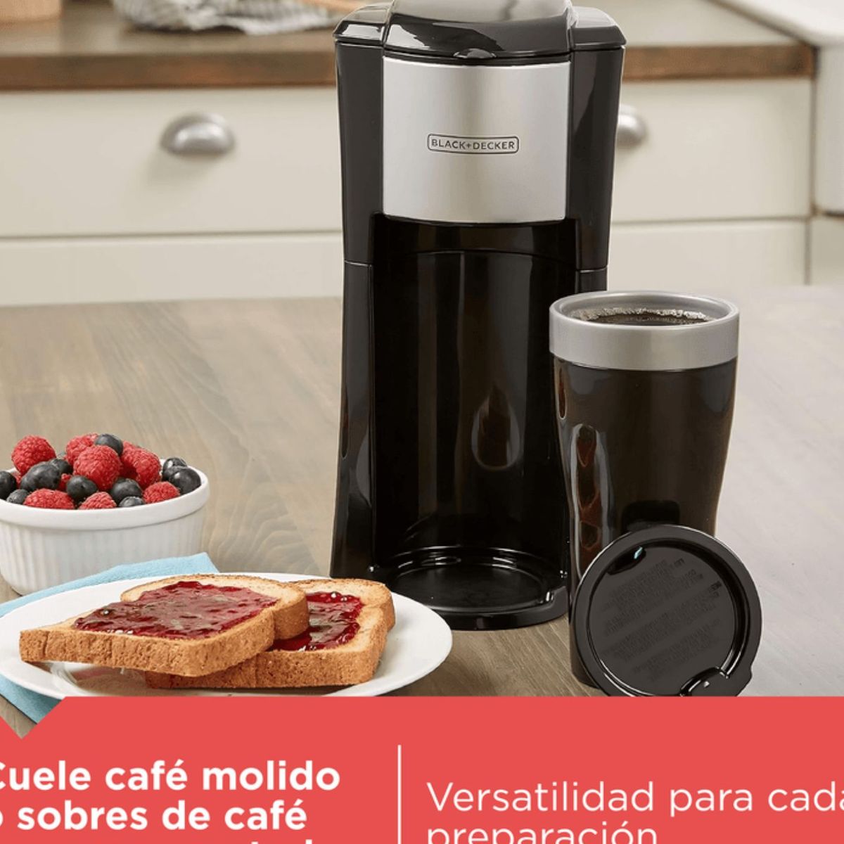 BLACK+DECKER - Cafetera individual con taza térmica Black+Decker
