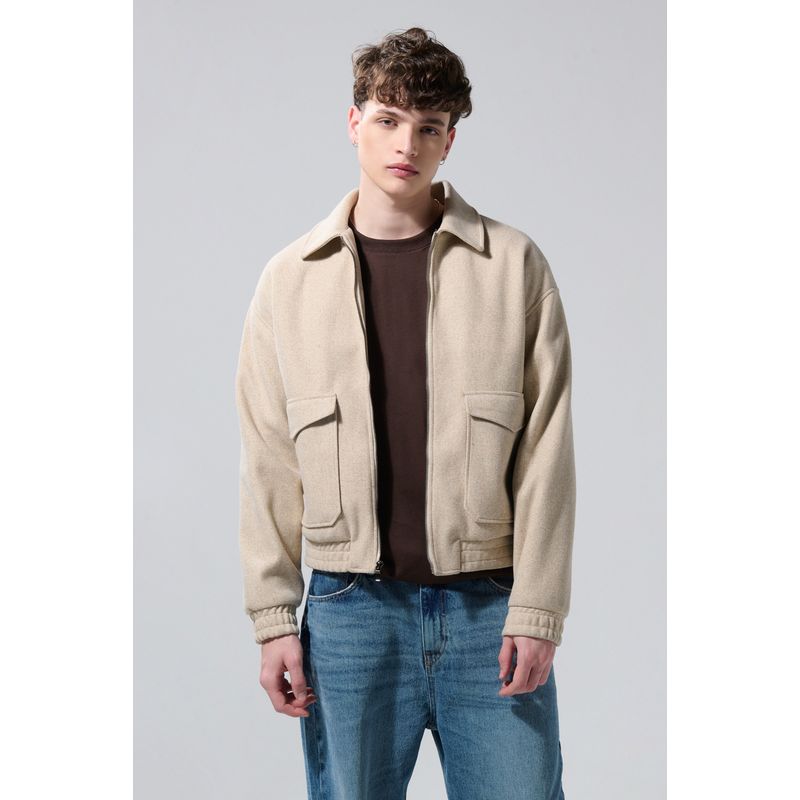 KOAJ - KOAJ Chaqueta bomber kaki intensa con cuello trucker Hombre