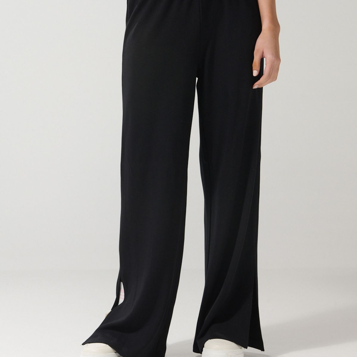 KOAJ - KOAJ Pantalón palazzo negro tiro alto bota recta con abertur