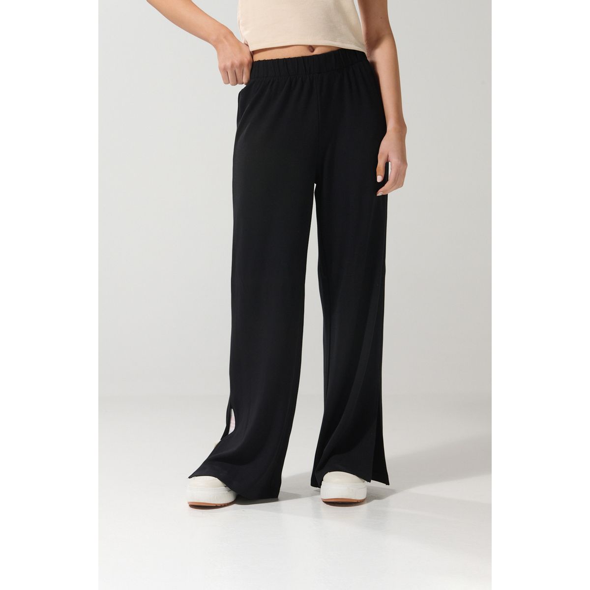 KOAJ - KOAJ Pantalón palazzo negro tiro alto bota recta con abertur