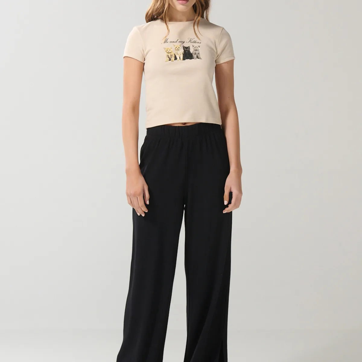 KOAJ - KOAJ Pantalón palazzo negro tiro alto bota recta con abertur