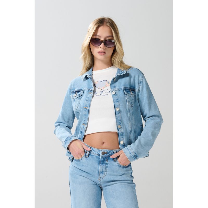 KOAJ - KOAJ Chaqueta slim azul clara en jean con bolsillos delanter Mujer