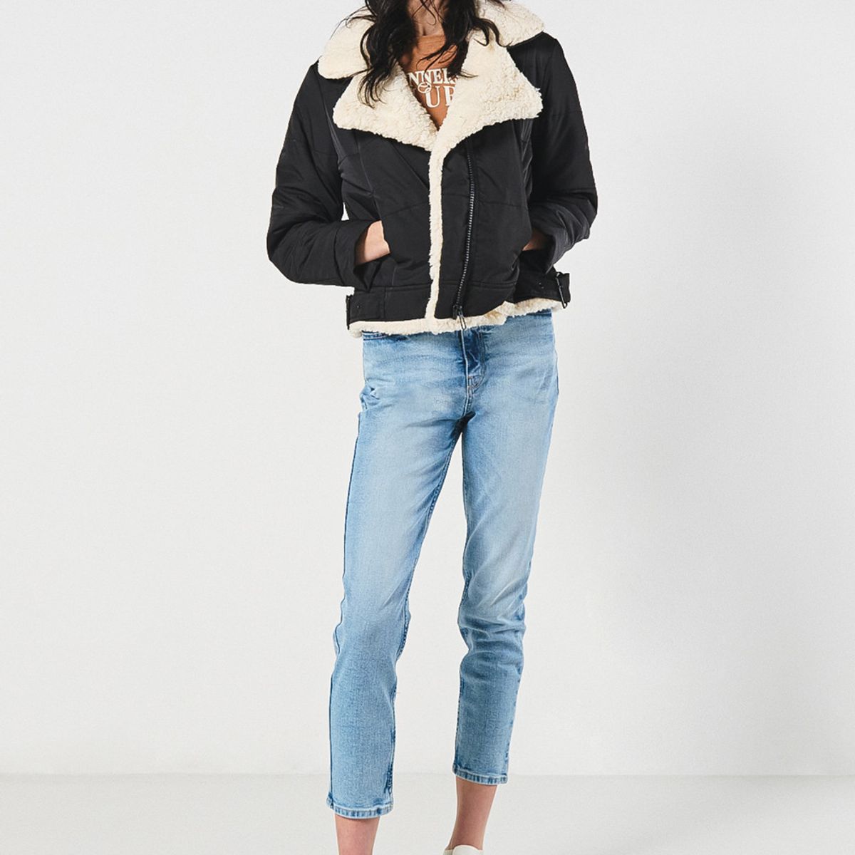 KOAJ - KOAJ Chaqueta unicolor biker acolchada con detalle sherpa in Mujer