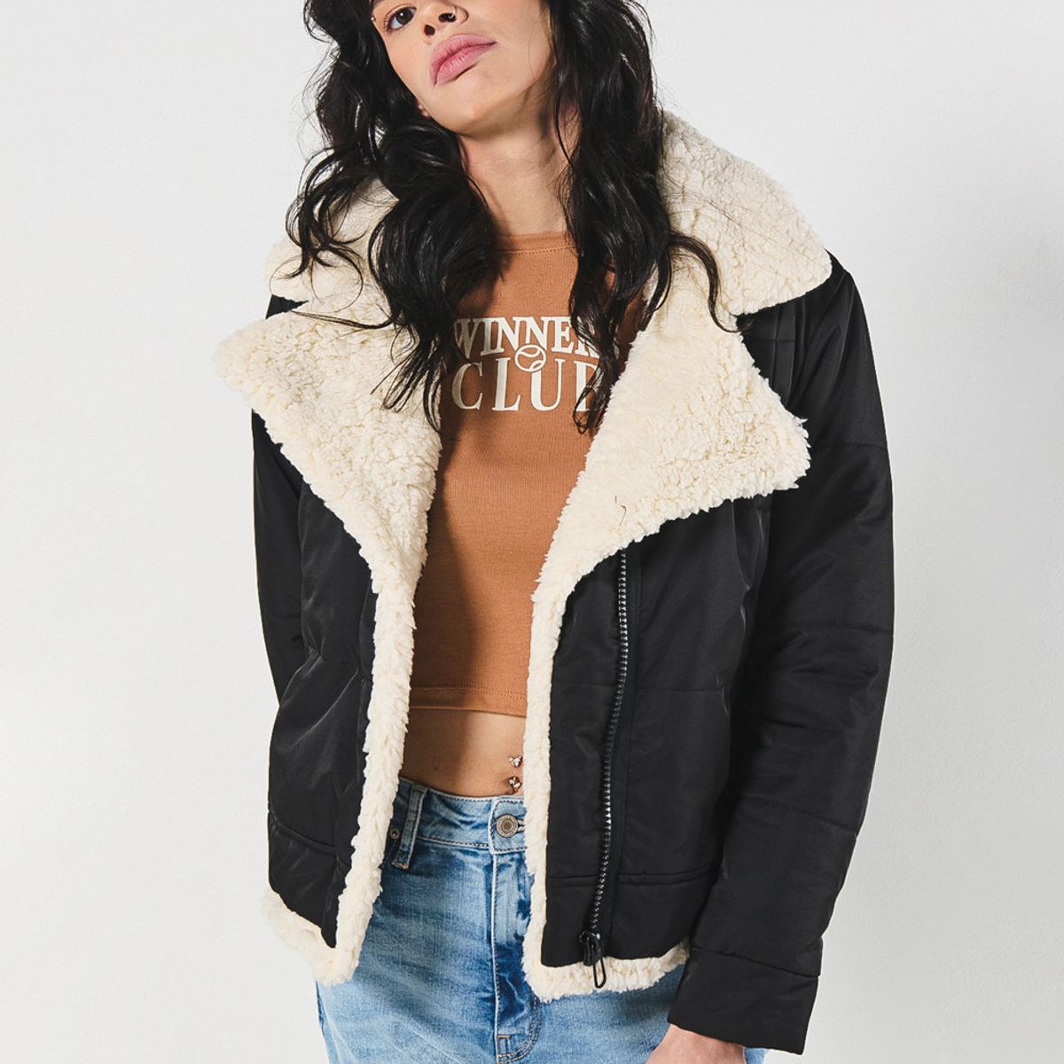 KOAJ - KOAJ Chaqueta unicolor biker acolchada con detalle sherpa in Mujer