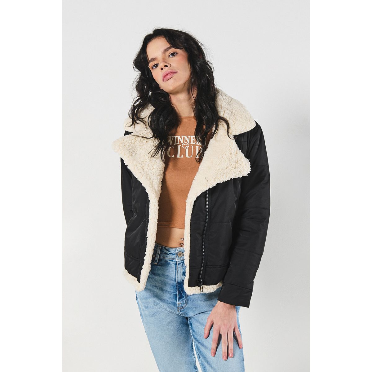 KOAJ - KOAJ Chaqueta unicolor biker acolchada con detalle sherpa in Mujer