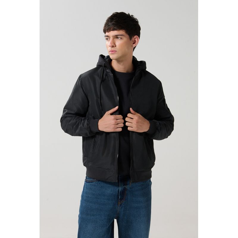 KOAJ - KOAJ Chaqueta bomber unicolor con bolsillos y capota Hombre