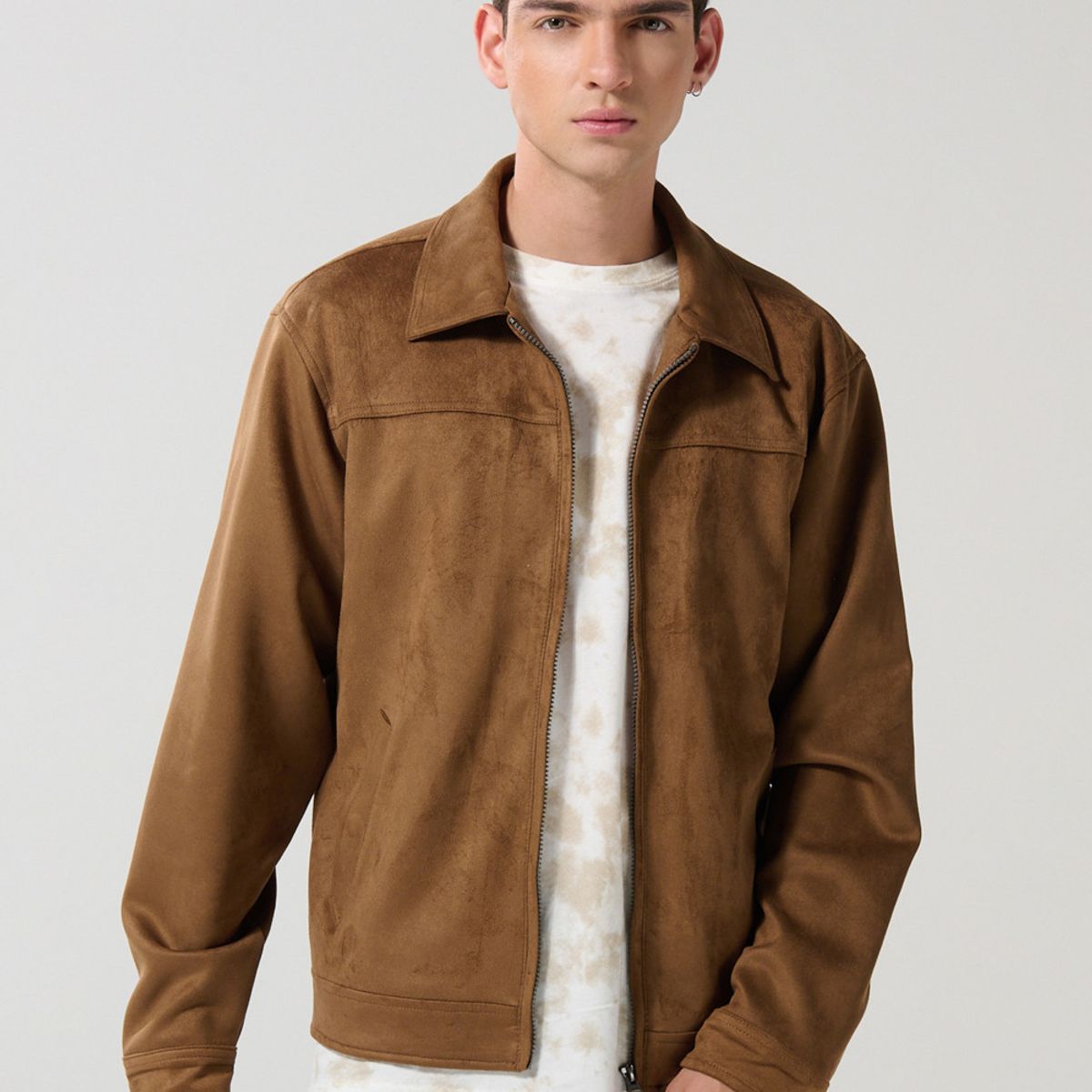 KOAJ - KOAJ Chaqueta cuello trucker unicolor con cierre de cremalle Hombre