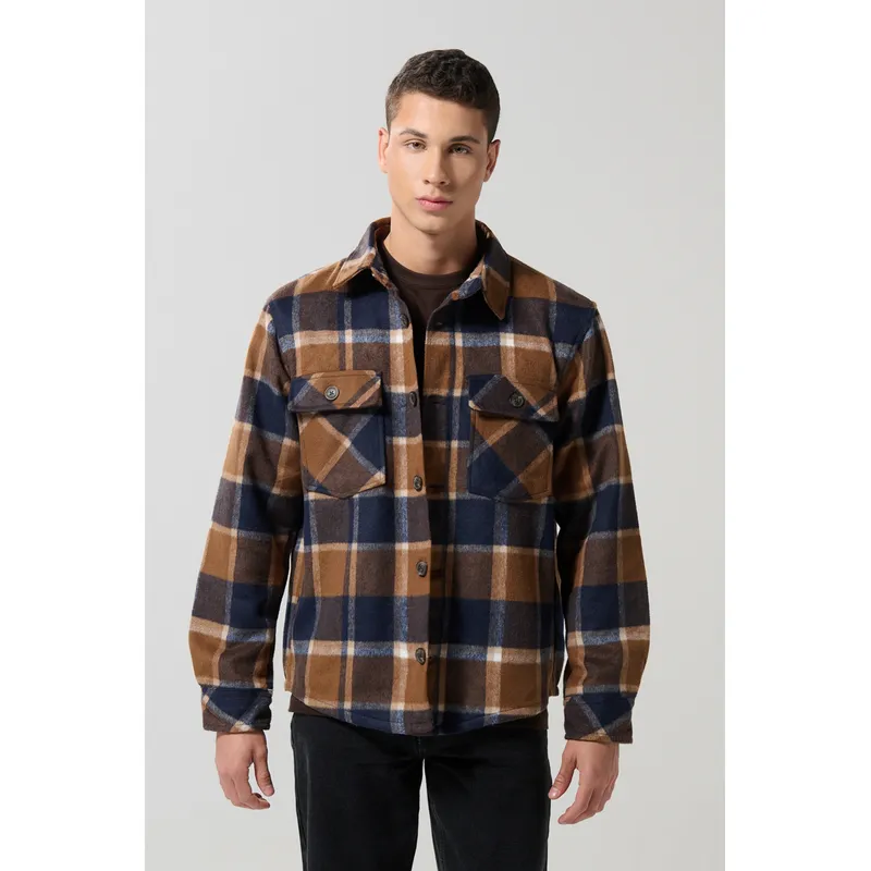 KOAJ - KOAJ Chaqueta unicolor en paño a cuadros con cuello trucker Hombre