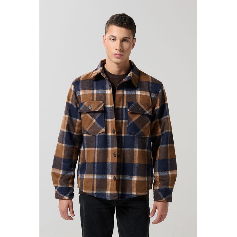 KOAJ - KOAJ Chaqueta unicolor en paño a cuadros con cuello trucker Hombre