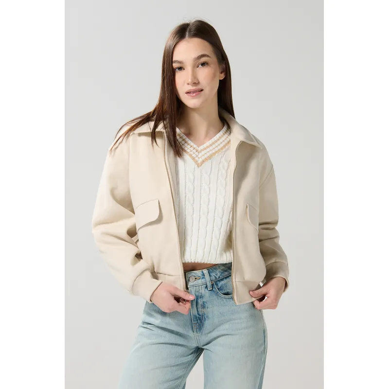 KOAJ - KOAJ Chaqueta cazadora kaki clara con cuello trucker y bolsi Mujer