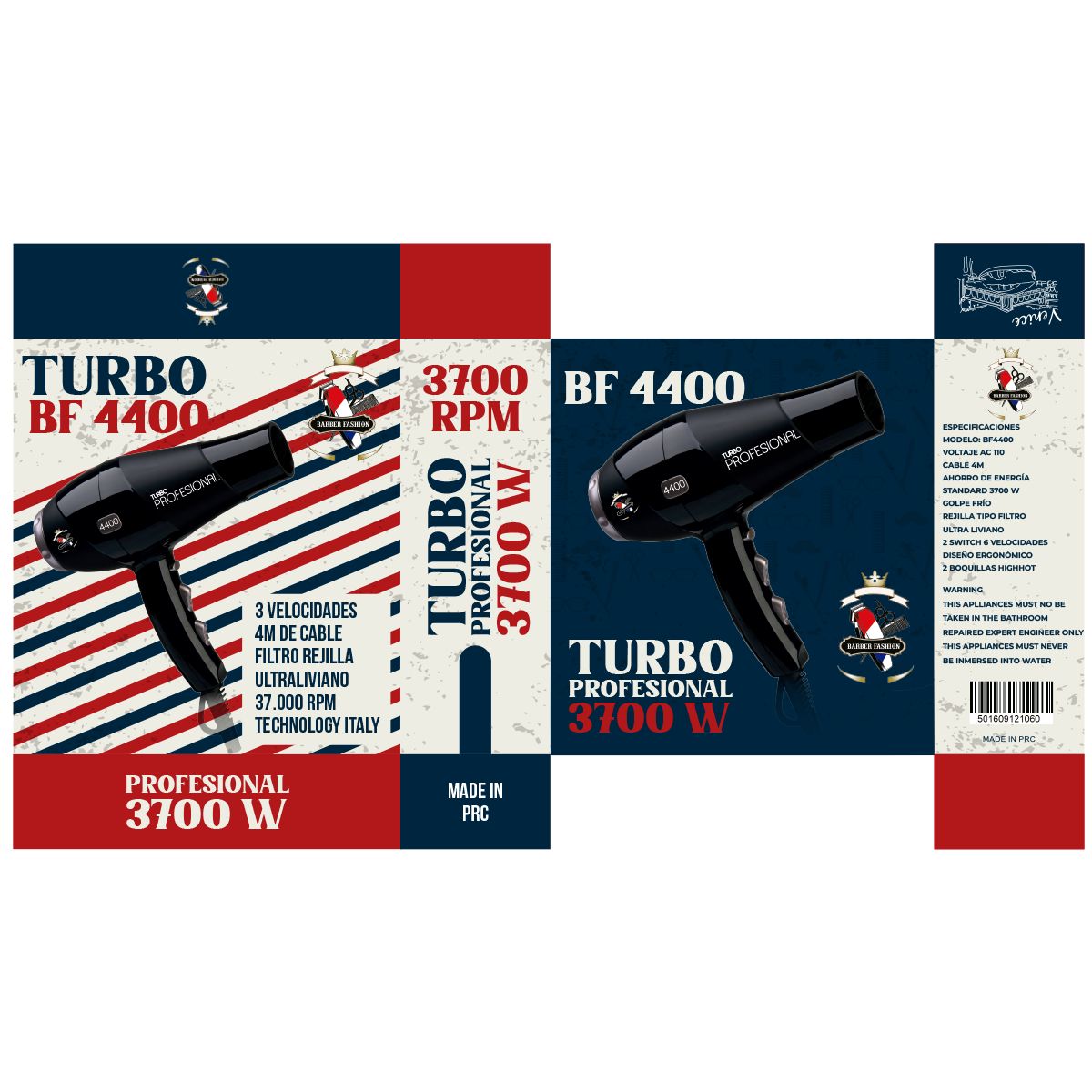 BARBER FASHION - SECADOR PROFESIONAL DE CABELLO BARBER FASHION BF 4400 BY LISFASHION