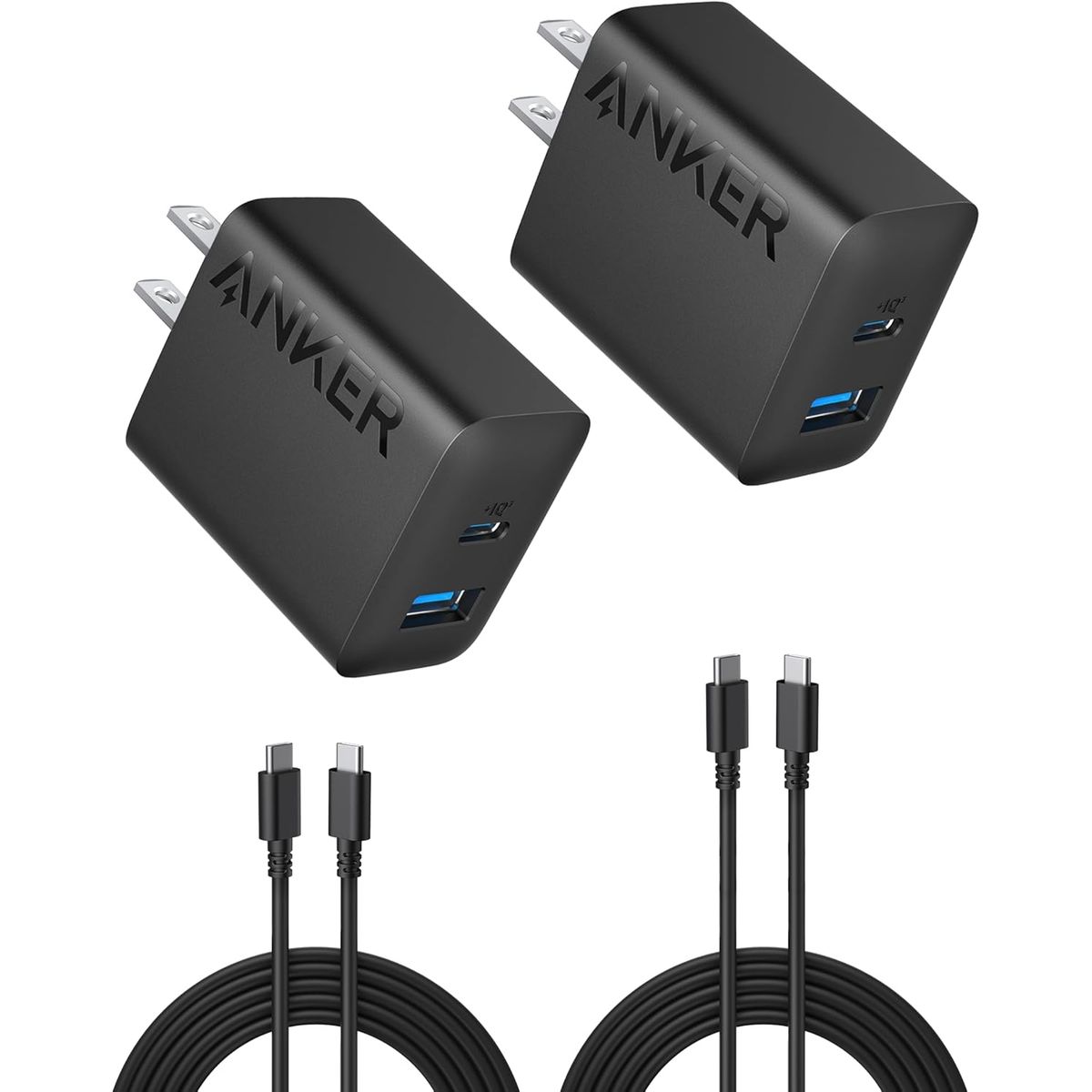 ANKER - CARGADOR ANKER 20W USB-C + USB-A CARGA RAPIDA + Cable USB-C Pack x2