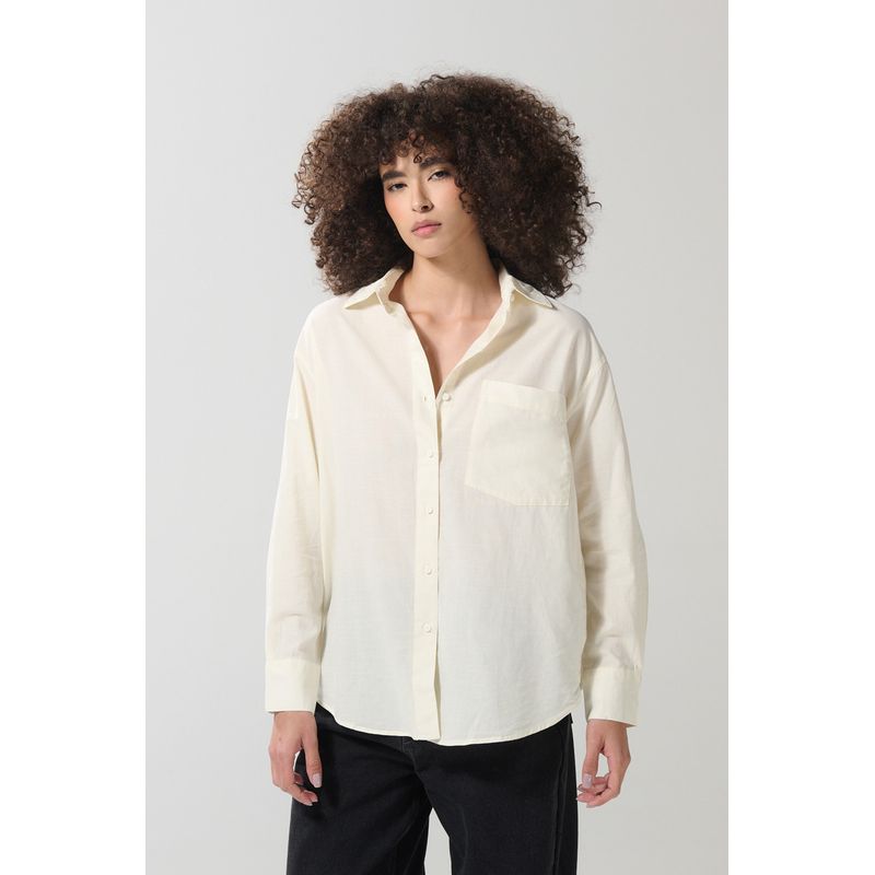 KOAJ - KOAJ BLUSA UNICOLOR/ALGODON CAMISERA OVERSIZE  MANGA LARGA Mujer