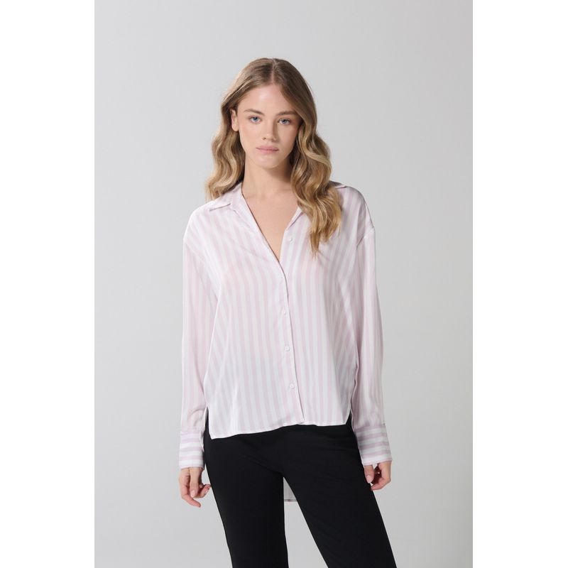 KOAJ - KOAJ Blusa en satín a rayas unicolor con manga larga Mujer