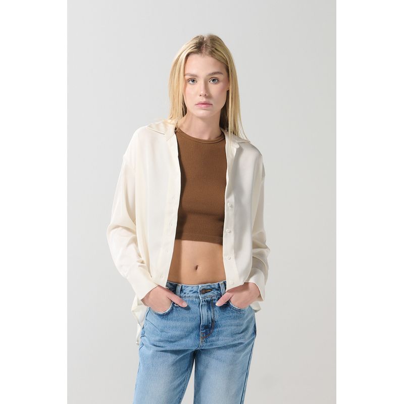 KOAJ - KOAJ Blusa en satín unicolor con manga larga y botones Mujer