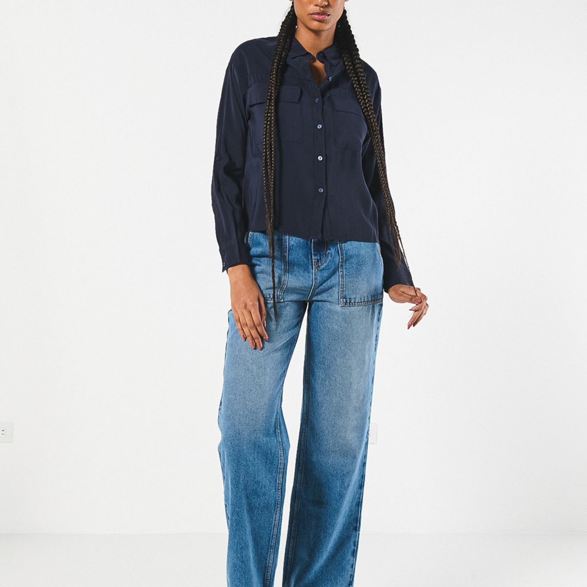 KOAJ - KOAJ Blusa crop unicolor con manga larga y bolsillos delante Mujer