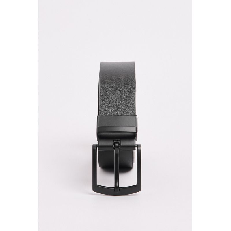 KOAJ - KOAJ Cinturón reversible negro con hebilla metálica y textur Hombre