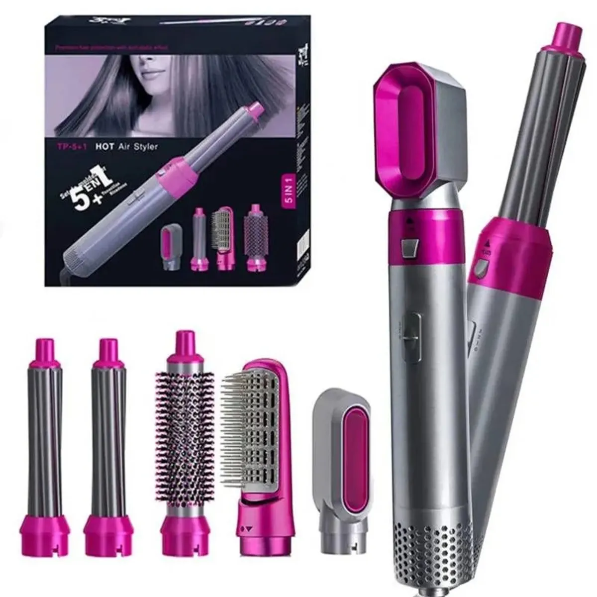 GENERICO - Cepillo Secador Rizador Alisador 5 en 1 – Estilo Profesional en Casa