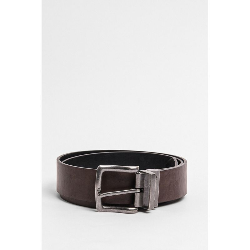 KOAJ - KOAJ Cinturón negro reversible con hebilla metálica cuadrada Hombre