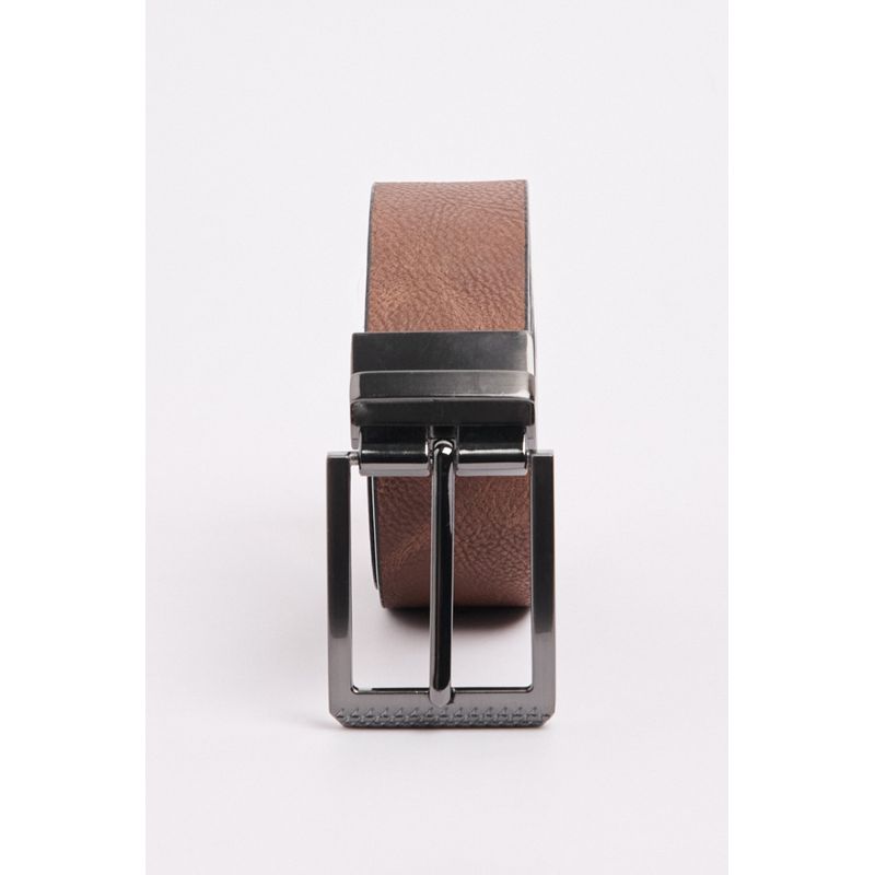 KOAJ - KOAJ Cinturón negro con parte reversible café y hebilla cuad Hombre