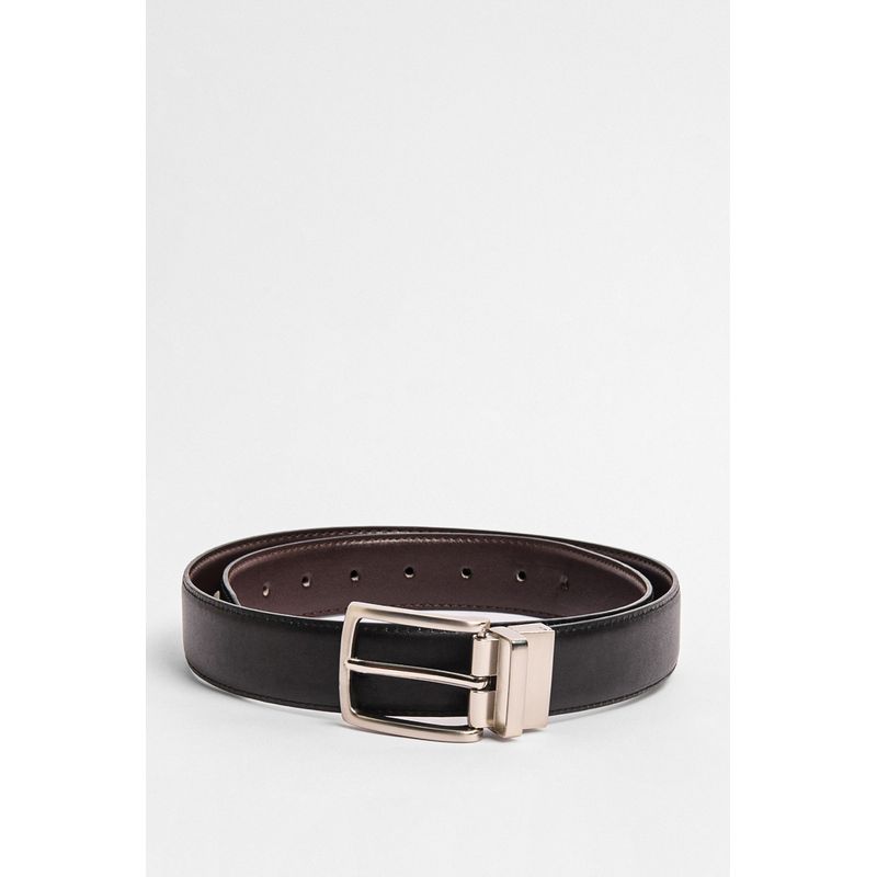 KOAJ - KOAJ Cinturón café oscuro reversible con hebilla metálica cu Hombre
