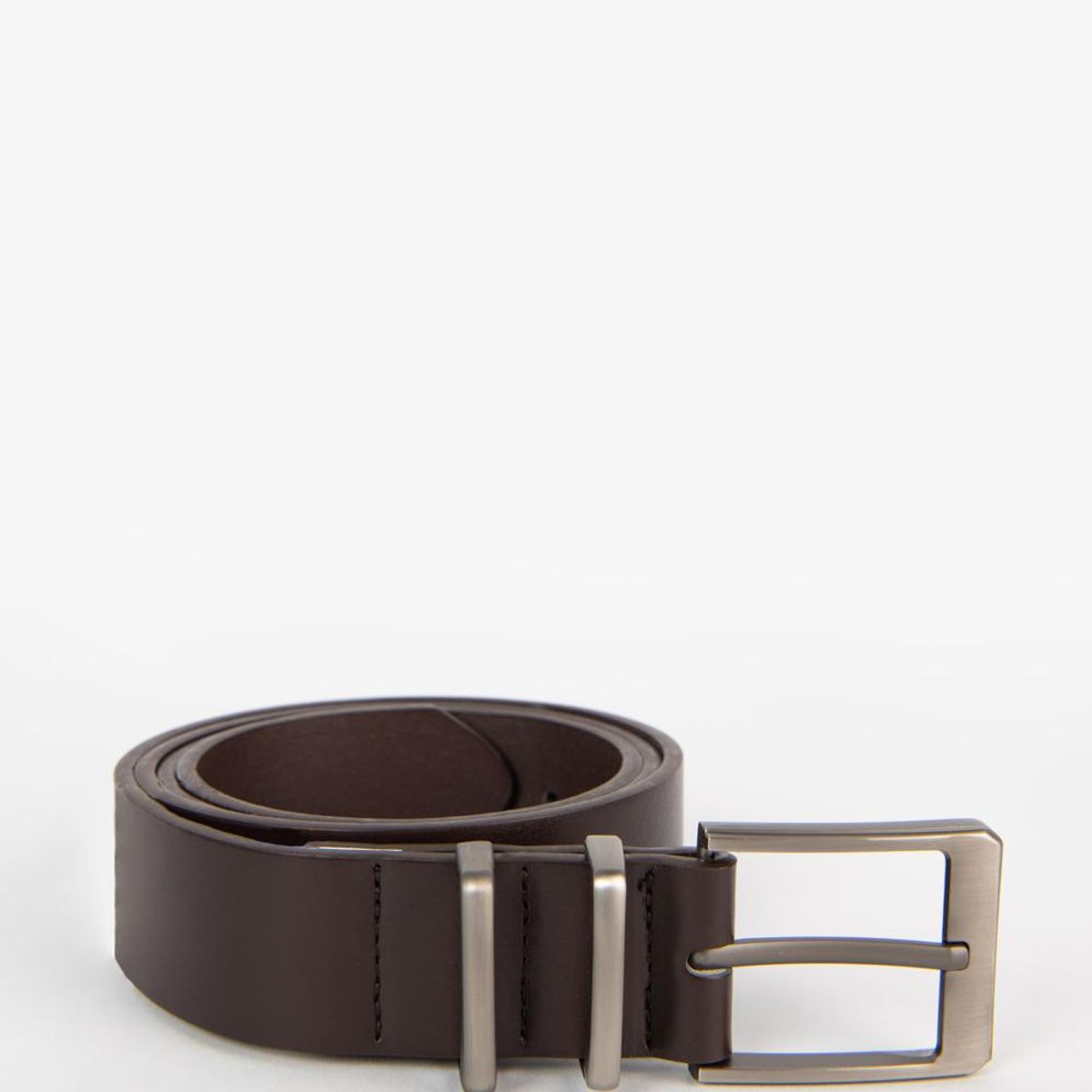 KOAJ - KOAJ Cinturón café oscuro con doble pasador y hebilla cuadra Hombre