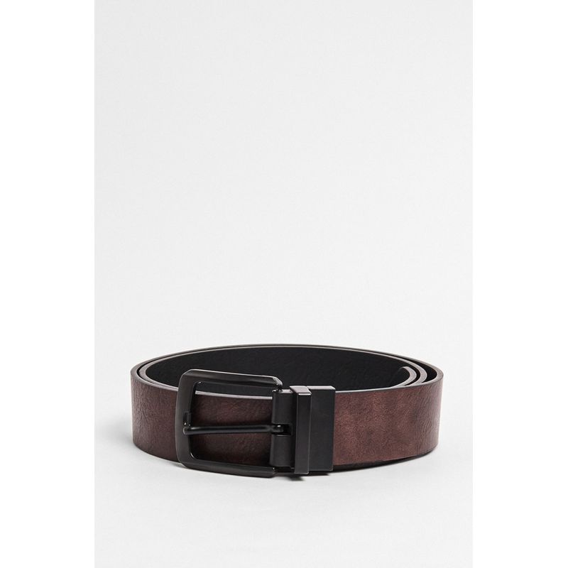 KOAJ - KOAJ Cinturón reversible café con hebilla cuadrada y textura Hombre