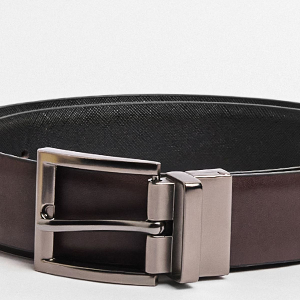 KOAJ - KOAJ Cinturón negro con parte reversible café y hebilla met Hombre