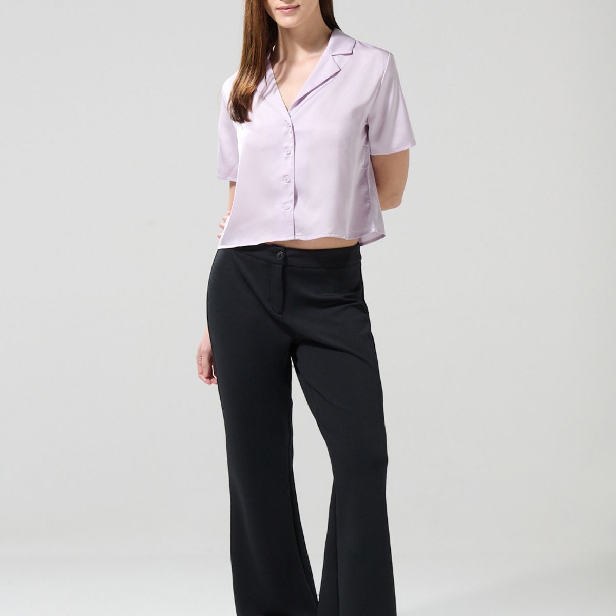 KOAJ - KOAJ BLUSA UNICOLOR/SATIN MANGA CORTA CUELLO RESORT Mujer