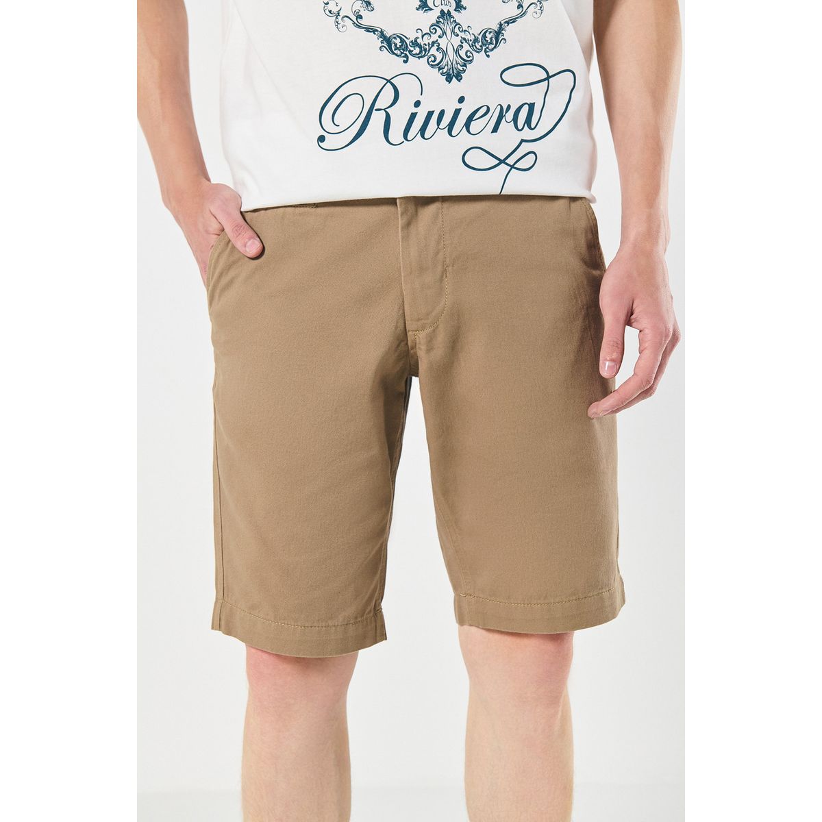 KOAJ - KOAJ Bermuda tiro bajo unicolor en dril con cierre de crema Hombre