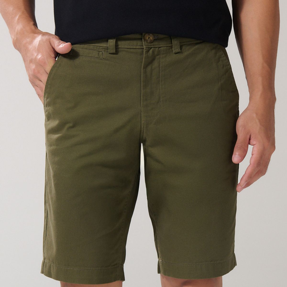 KOAJ - KOAJ Bermuda unicolor en dril ajustada con tiro bajo y bols Hombre