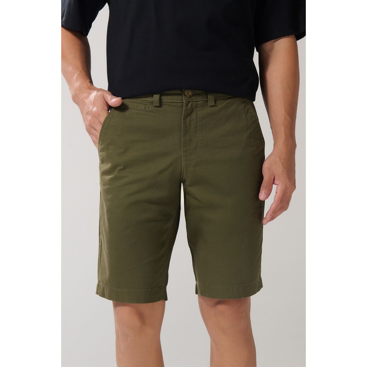 KOAJ - KOAJ Bermuda unicolor en dril ajustada con tiro bajo y bols Hombre