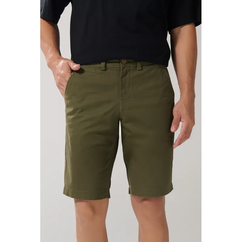 KOAJ - KOAJ Bermuda unicolor en dril ajustada con tiro bajo y bolsi Hombre