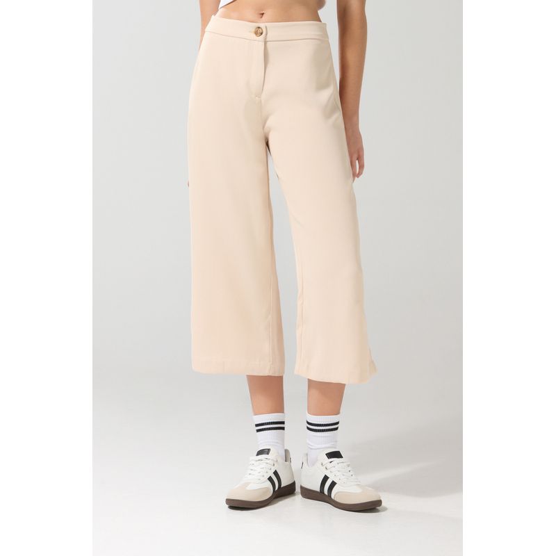 KOAJ - KOAJ Pantalón culotte kaki claro con bota ancha y tiro alto