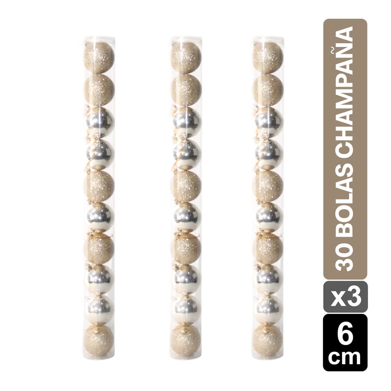 GIO HOME - Tubos Bolas Navideñas X30 Champaña Brillanteescarchado 6 Cm