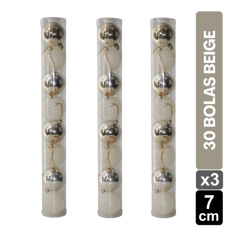 GIO HOME - Tubos Bolas Navideñas X 30 Beige Brillanteescarchado 7 Cm