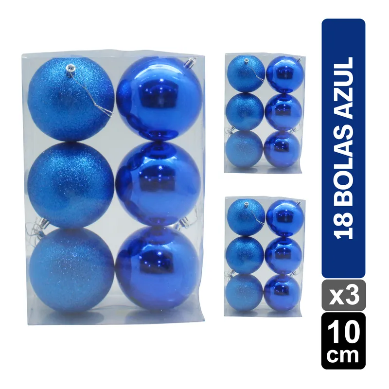 GIO HOME - Set Bolas Navideñas X18 Azul Brillanteescarchado 10 Cm