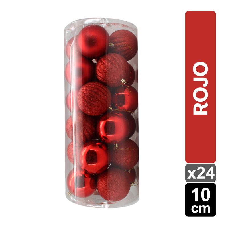 GIO HOME - Set X 24 Bolas Navideñas Rojo 10 Cm