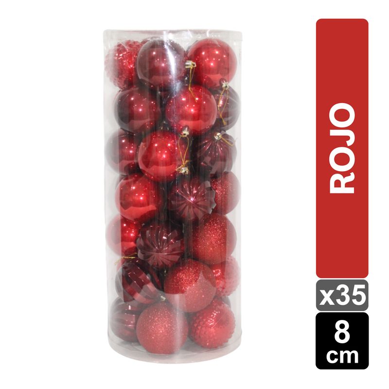 GIO HOME - Set X 35 Bolas Navideñas Rojo 8 Cm