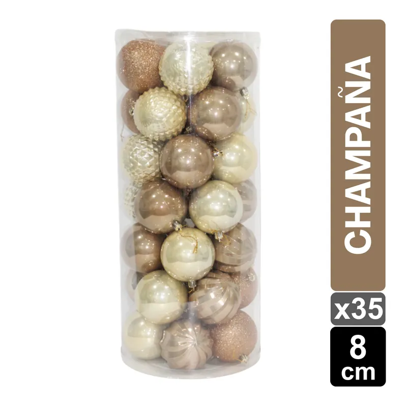 GIO HOME - Set X 35 Bolas Navideñas Champaña 8 Cm