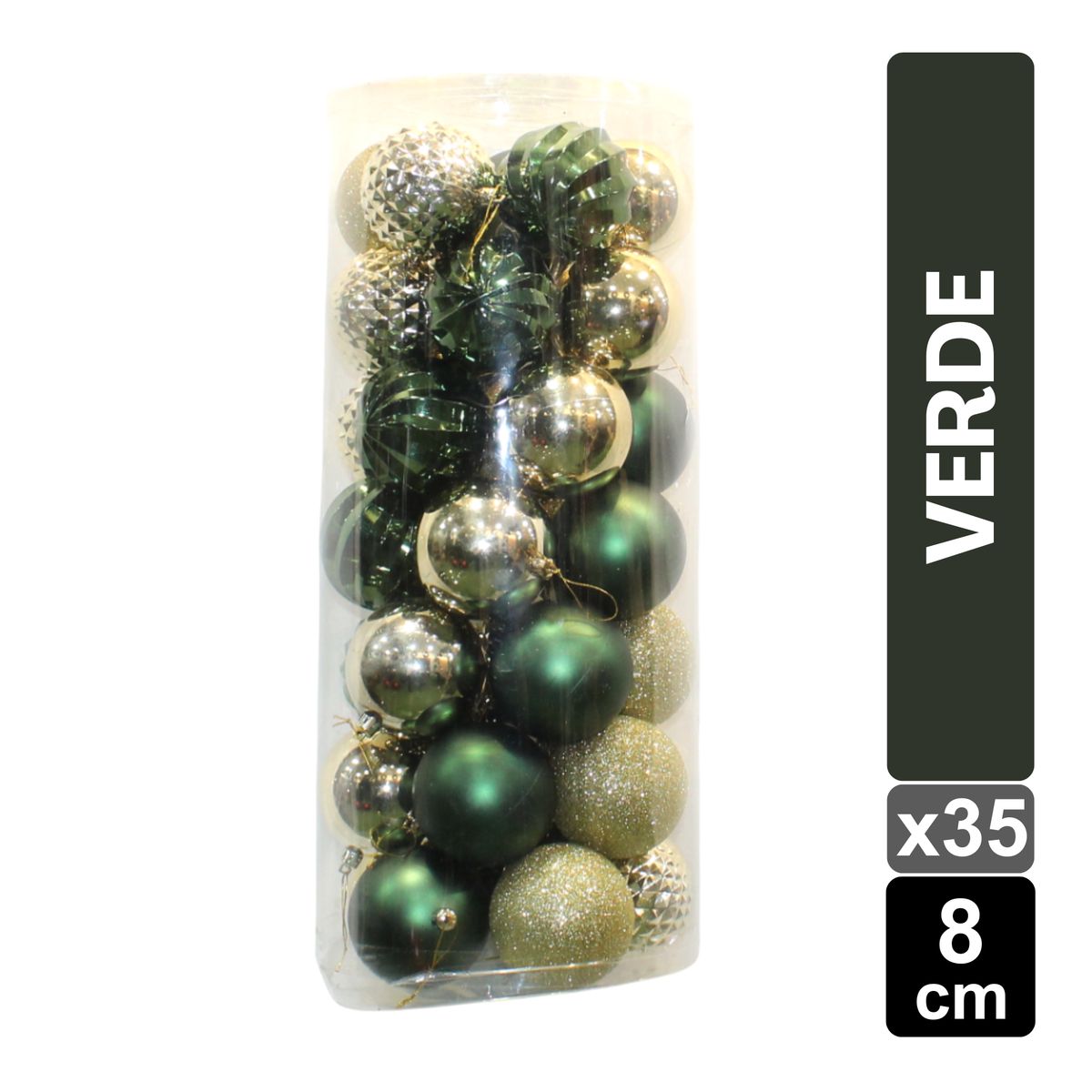 GIO HOME - Set X 35 Bolas Navideñas Surtidas Verde Oscuro 8Cm