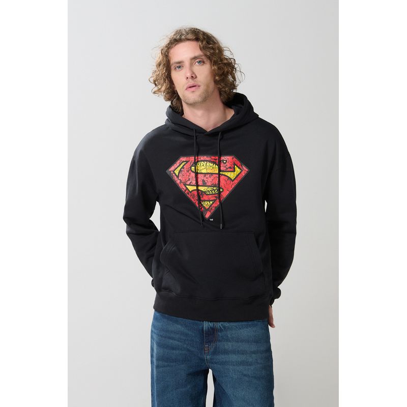 KOAJ Buzo oversize negro con capota y diseño de Superman Hombre