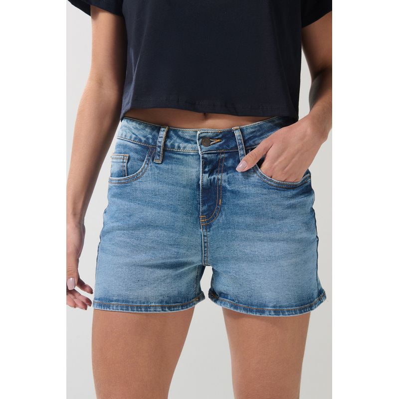 KOAJ - KOAJ Short en jean azul claro con bolsillos, tiro alto y bot Short en jean azul claro con bolsillos, tiro alto y bot Mujer