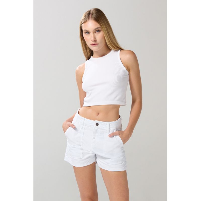 KOAJ - KOAJ Short blanco tiro alto en jean con botón en cintura Short blanco tiro alto en jean con botón en cintura Mujer